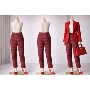 Tommy Hilfiger Women’s XL Red Plaid Tartan Slim Ankle Pants Stretch Y2K